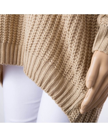 Hooded Long Sleeve Solid Color High-Low Hem Sweater