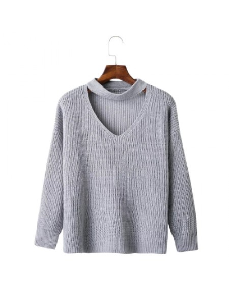 Drop Shoulder Sleeve Choker Sweater