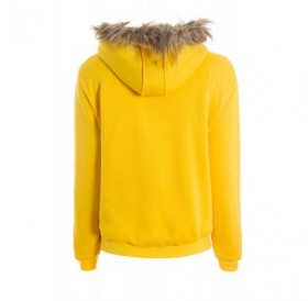 Artificial Wool Embellished Hooded Zipper and Pocket Design Women\'s Cotton Coat