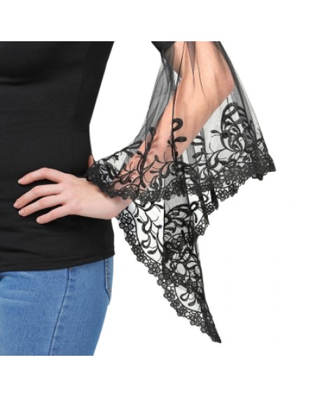 Bell Sleeve Sheer Lace Panel T-Shirt