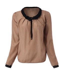 Double Lace With Belt Collar Polka Dot Deisgn Long Sleeves Blended Blouse