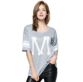Scoop Neck Loose-Fitting Printed 3/4 Length Sleeve T-shirt For Women